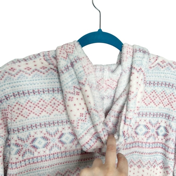 Nautica Plush Fair Isle Print Hooded Cozy Lounge Dress Or Nightgown - Picture 10 of 12